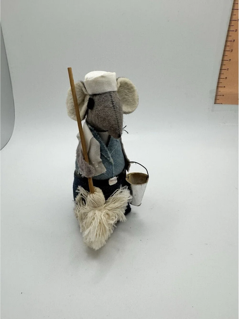 1976 B Kuroda Felt Mouse With A Bucket And A Mop Ornament